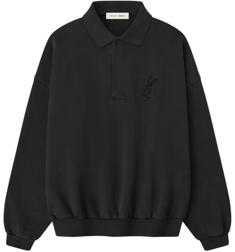 Fear of God Essentials Embroidered Classic Polo Sweatshirt Vintage Black