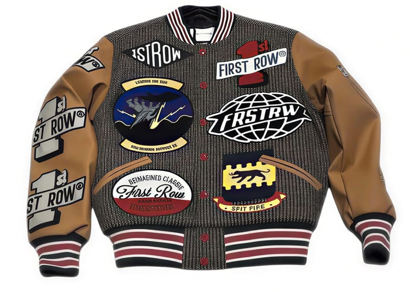 First Row Houndstooth Varsity Jacket Brown/Multicolor