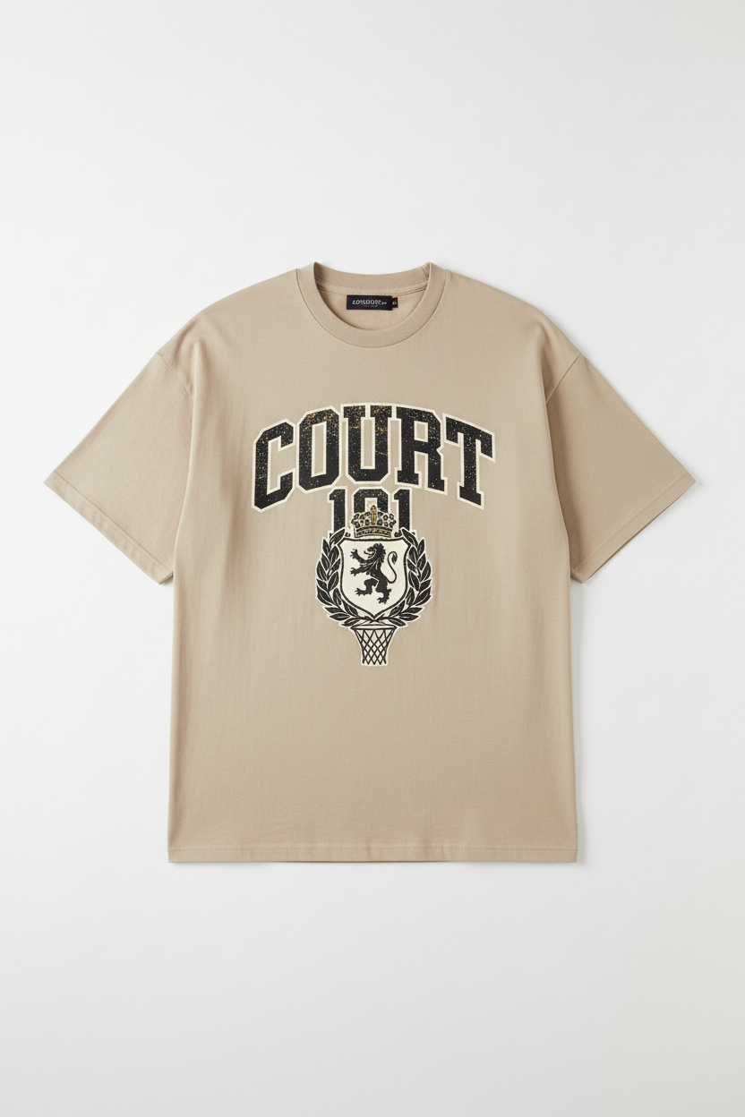 Court 101 Graphic Tee in Beige
